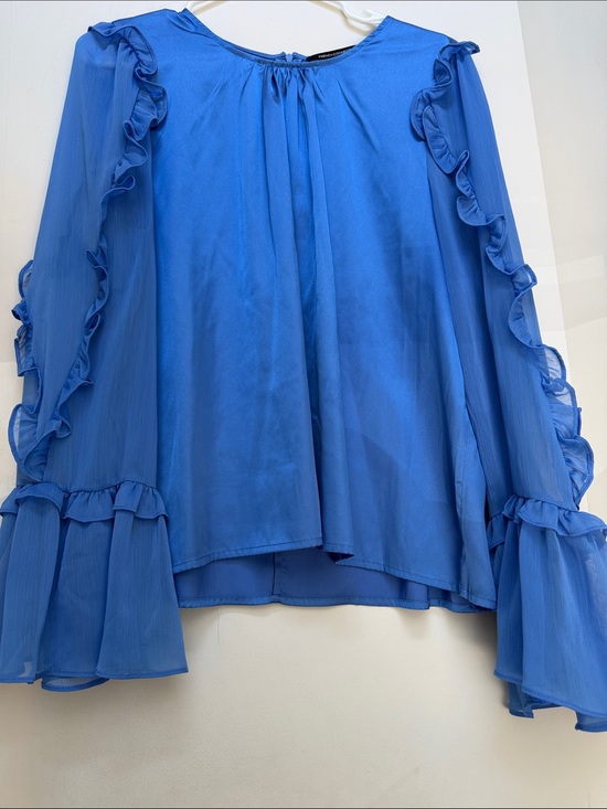 French Connection Tops - French Connection Blue Satin Blouse SZ XL